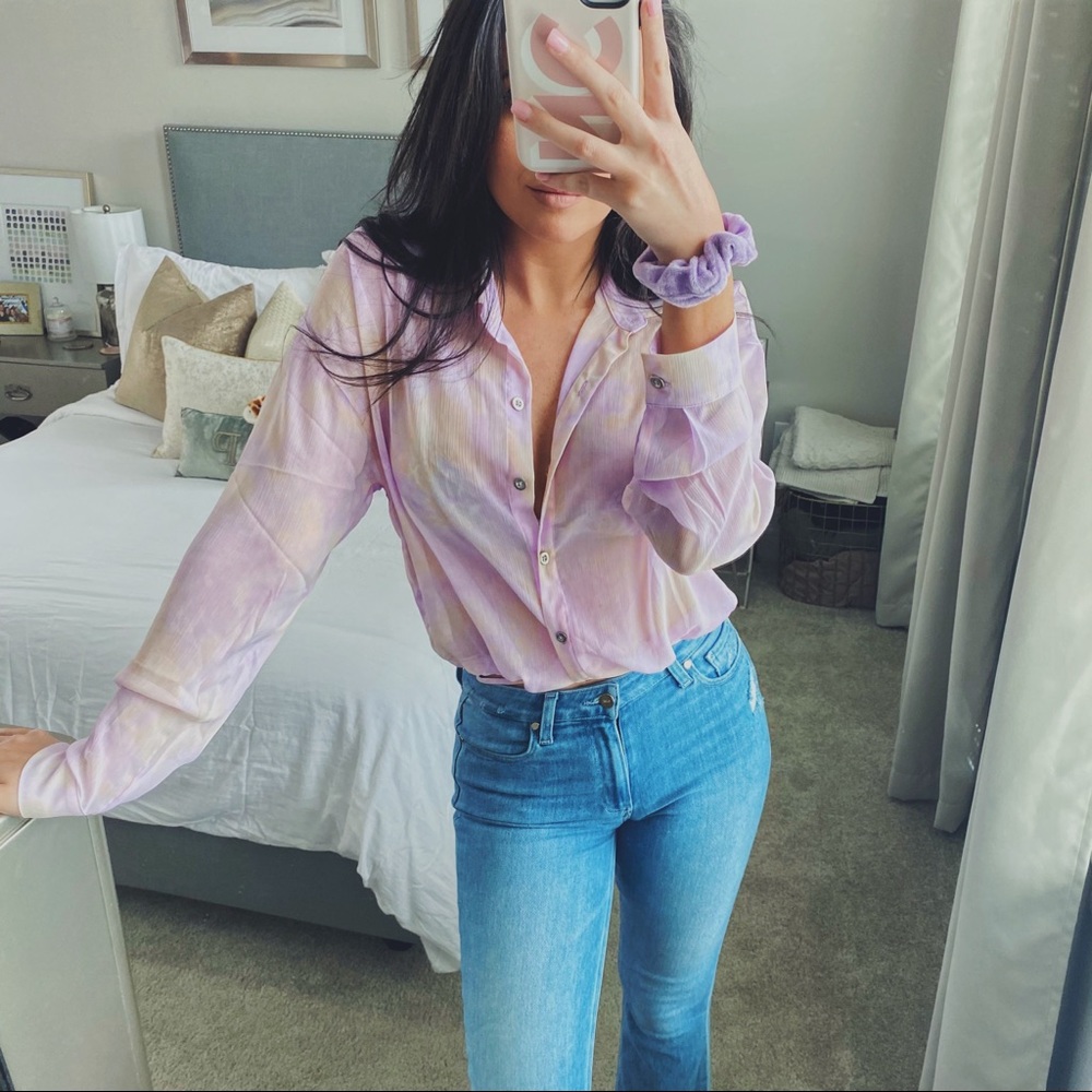 Lavender + Cream Cloud Wash Tie Blouse